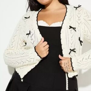 NWT LoveSick by Torrid Dainty Bow Pointelle Cardigan, Black & Cream, Size 3X.